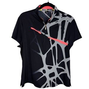 Jamie Sadock Womens Golf Top Black Gray Quarter Zip Short Sleeve Sz Large